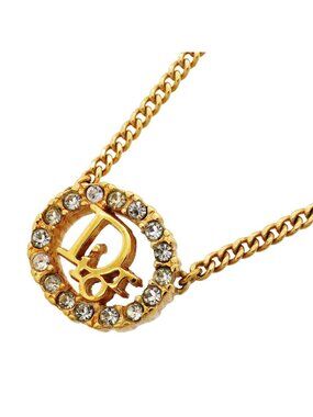 Dior Necklace Logo Oval Gold Plated Rhinestone